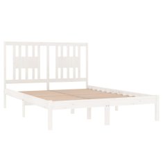 Vidaxl Posteljni okvir bel iz trdnega lesa 135x190 cm 4FT6