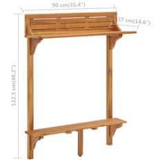 Vidaxl Balkonska barska miza 90x37x122,5 cm trden akacijev les