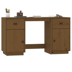 Vidaxl Pisalna miza z omaricama med. rjava 135x50x75 cm trdna borovina