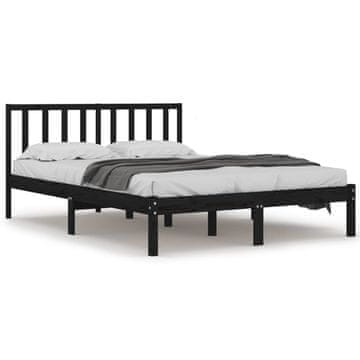 Vidaxl Posteljni okvir črn iz trdne borovine 140x190 cm