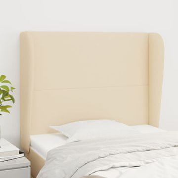 Vidaxl vidaXL Vzglavje postelje s krilci, kremno, 93x23x118/128 cm, blago