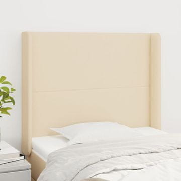 Vidaxl vidaXL Vzglavje postelje s krilci, kremne barve, 83x16x118/128 cm, blago
