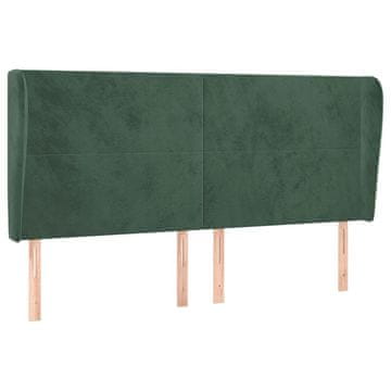 Vidaxl Vzglavje z ušesi temno zeleno 203x23x118/128 cm žamet
