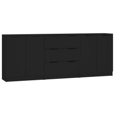 Vidaxl 3 kosi Sideboards Črni inženirski les