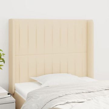 Vidaxl vidaXL Vzglavje postelje s krilci, kremne barve, 103x16x118/128 cm, blago