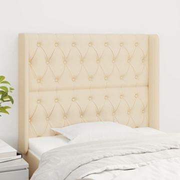 Vidaxl vidaXL Vzglavje postelje s krilci, kremne barve, 93x16x118/128 cm, blago