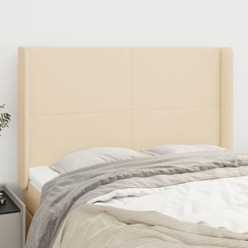 Vidaxl vidaXL Vzglavje postelje s krilci, kremne barve, 147x16x118/128 cm, blago