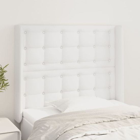 shumee vidaXL Vzglavje z ušesi belo 83x16x118/128 cm umetno usnje