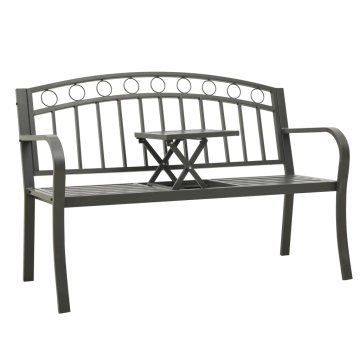 Vidaxl Vrtna klop z mizico 125 cm jeklo sive barve