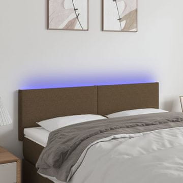 Vidaxl vidaXL Vzglavje postelje z LED diodo temno rjavo 144x5x78/88 cm blago