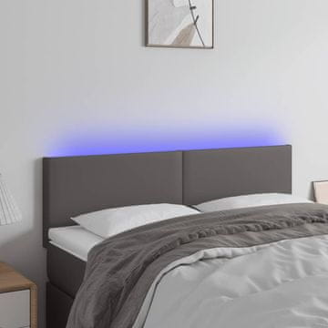 Vidaxl vidaXL Vzglavje za posteljo z LED osvetlitvijo sivo 144x5x78/88 cm umetno usnje