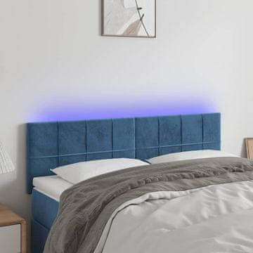 Vidaxl vidaXL Vzglavje postelje z LED diodo temno modro 144x5x78/88 cm žametno