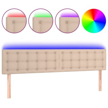 Vidaxl LED posteljno vzglavje kapučino 160x5x78/88 cm umetno usnje
