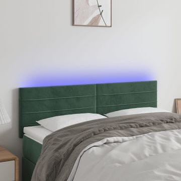 Vidaxl vidaXL Vzglavje postelje z LED diodo temno zeleno 144x5x78/88 cm žamet
