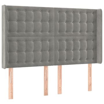 Vidaxl Vzglavje z ušesi svetlo sivo 147x16x118/128 cm žamet