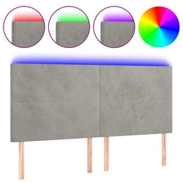 Vidaxl LED posteljno vzglavje svetlo sivo 200x5x118/128 cm žamet
