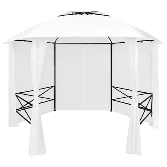 Vidaxl Vrtni šotor z zavesami 360x312x265 cm bel 180 g/m2