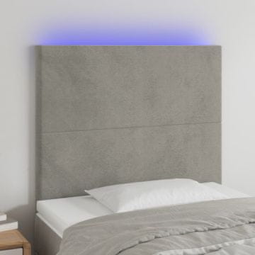 Vidaxl vidaXL Vzglavje postelje z LED svetlo sivo 100x5x118/128 cm žamet