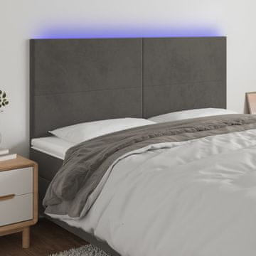 Vidaxl vidaXL Vzglavje z LED svetlobo temno sivo 160x5x118/128 cm žametno