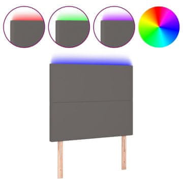 Vidaxl LED posteljno vzglavje sivo 80x5x118/128 cm umetno usnje