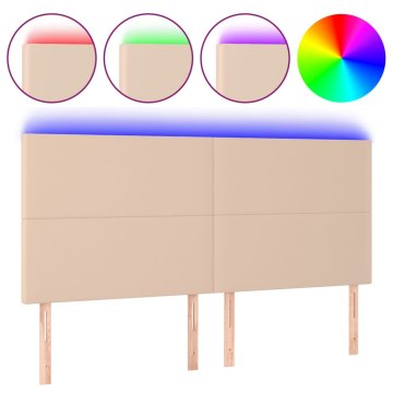 Vidaxl LED posteljno vzglavje kapučino 200x5x118/128 cm umetno usnje