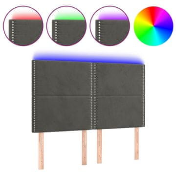 Vidaxl LED posteljno vzglavje temno sivo 144x5x118/128 cm žamet