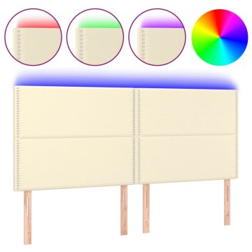 Vidaxl LED posteljno vzglavje krem 180x5x118/128 cm umetno usnje