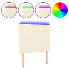 Vidaxl LED posteljno vzglavje krem 100x5x118/128 cm umetno usnje
