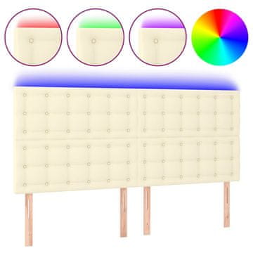 Vidaxl LED posteljno vzglavje krem 160x5x118/128 cm umetno usnje
