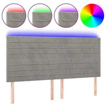 Vidaxl LED posteljno vzglavje svetlo sivo 160x5x118/128 cm žamet
