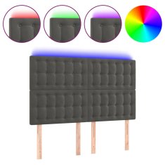 Vidaxl LED posteljno vzglavje temno sivo 144x5x118/128 cm žamet