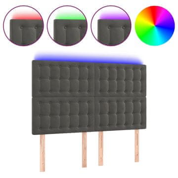 Vidaxl LED posteljno vzglavje temno sivo 144x5x118/128 cm žamet