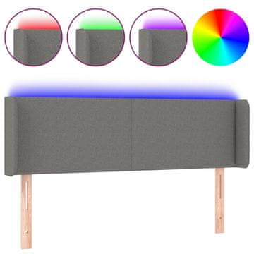 Vidaxl LED posteljno vzglavje temno sivo 147x16x78/88 cm blago
