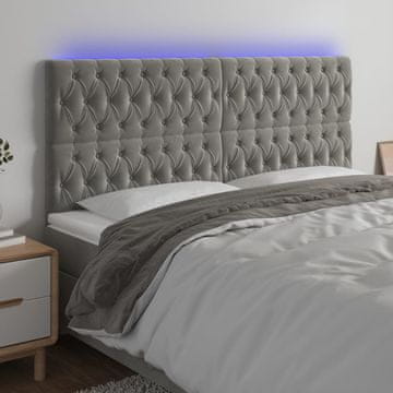 Vidaxl vidaXL Vzglavje z LED svetlo sivo 200x7x118/128 cm žametno