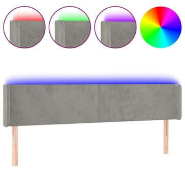 Vidaxl LED posteljno vzglavje svetlo sivo 163x16x78/88 cm žamet