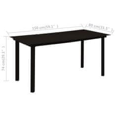 Vidaxl Vrtna jedilna miza črna 150x80x74 cm jeklo in steklo