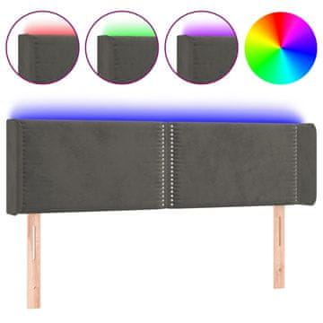 Vidaxl LED posteljno vzglavje temno sivo 147x16x78/88 cm žamet