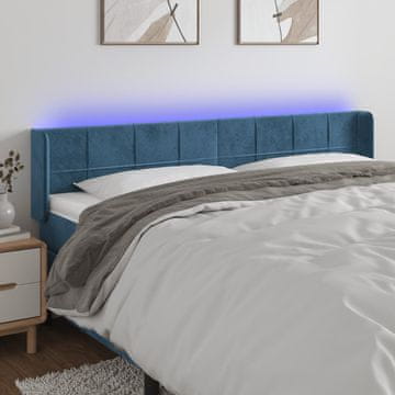 Vidaxl vidaXL Vzglavje postelje z LED diodo temno modro 183x16x78/88 cm žamet