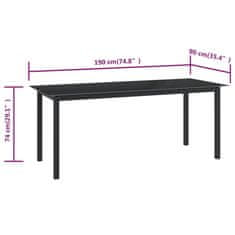 Vidaxl Vrtna miza črna 190x90x74 cm aluminij in steklo