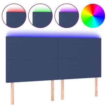 Vidaxl LED posteljno vzglavje modro 160x5x118/128 cm blago