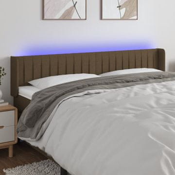 Vidaxl vidaXL Vzglavje postelje z LED diodo temno rjavo 203x16x78/88 cm blago