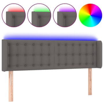 Vidaxl LED posteljno vzglavje sivo 147x16x78/88 cm umetno usnje