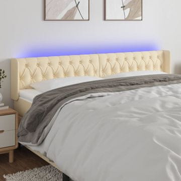 Vidaxl vidaXL Vzglavje postelje z LED diodami kremne barve 203x16x78/88 cm blago