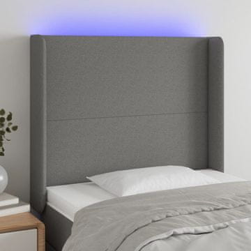 Vidaxl vidaXL Vzglavje postelje z LED diodo temno sivo 93x16x118/128 cm blago