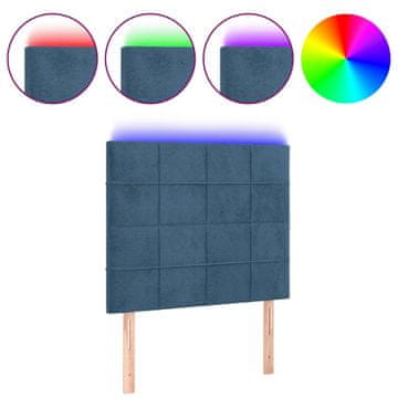 Vidaxl LED posteljno vzglavje temno modro 90x5x118/128 cm žamet