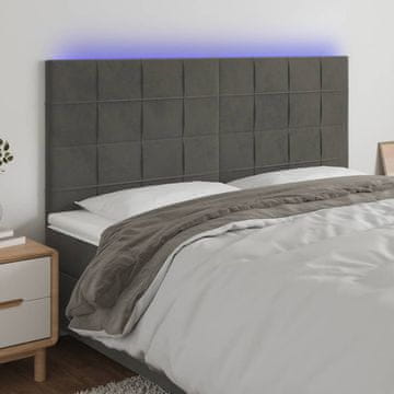 Vidaxl vidaXL Vzglavje z LED svetlobo temno sivo 160x5x118/128 cm žametno