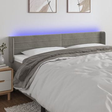 Vidaxl vidaXL Vzglavje postelje z LED svetlo sivo 203x16x78/88 cm žamet