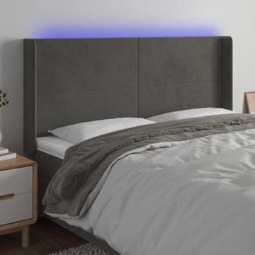 Vidaxl vidaXL Vzglavje postelje z LED diodo temno sivo 163x16x118/128 cm žametno