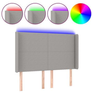 Vidaxl LED posteljno vzglavje svetlo sivo 147x16x118/128 cm blago