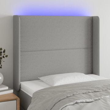 Vidaxl vidaXL Vzglavje postelje z LED svetlo sivo 93x16x118/128 cm blago